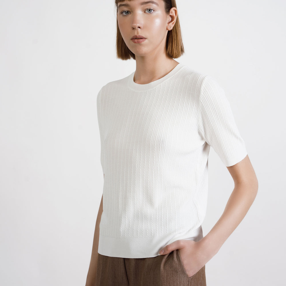 
                  
                    Short sleeve cable-knit t-shirt
                  
                