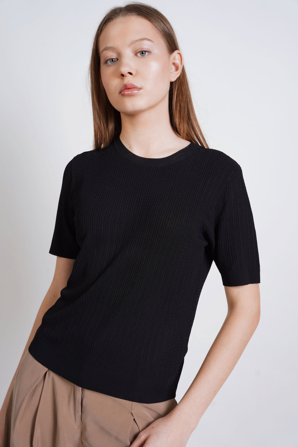 Short sleeve cable-knit t-shirt