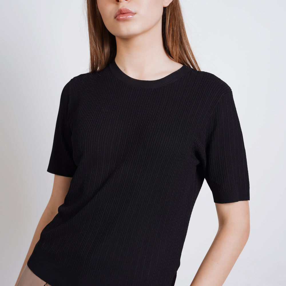 
                  
                    Short sleeve cable-knit t-shirt
                  
                