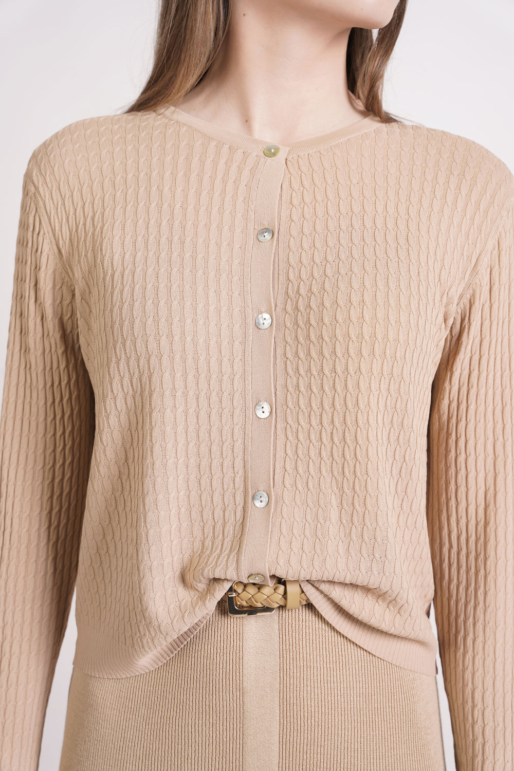 Long sleeve cable-knit cardigan